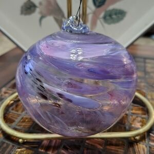 Art Glass Orb Friendship Ball Iridescent Purple Swirl Hand Blown Ornament 5"